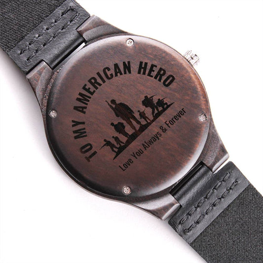 American Hero - Engraved Wooden Watch