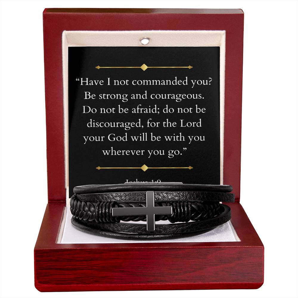 Be Strong & Courageous - Leather Cross Bracelet